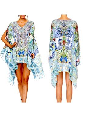 CAMILLA My Majorelle Silk Split Shoulder Kaftan OS Crystal Embellished NWOT